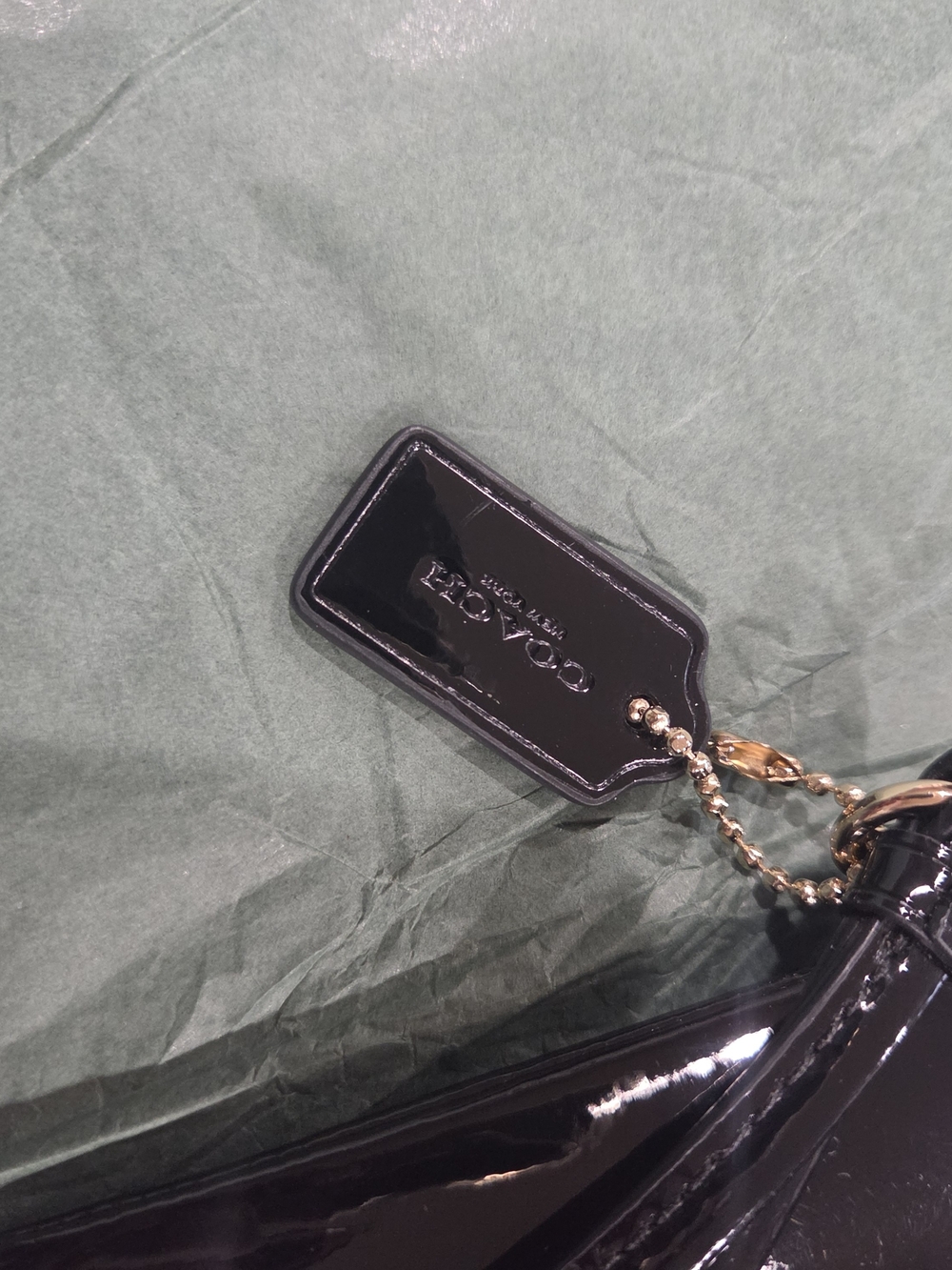 Coach Black Patent Leather Wristlet with Gold Logo - Picture 8 of 9